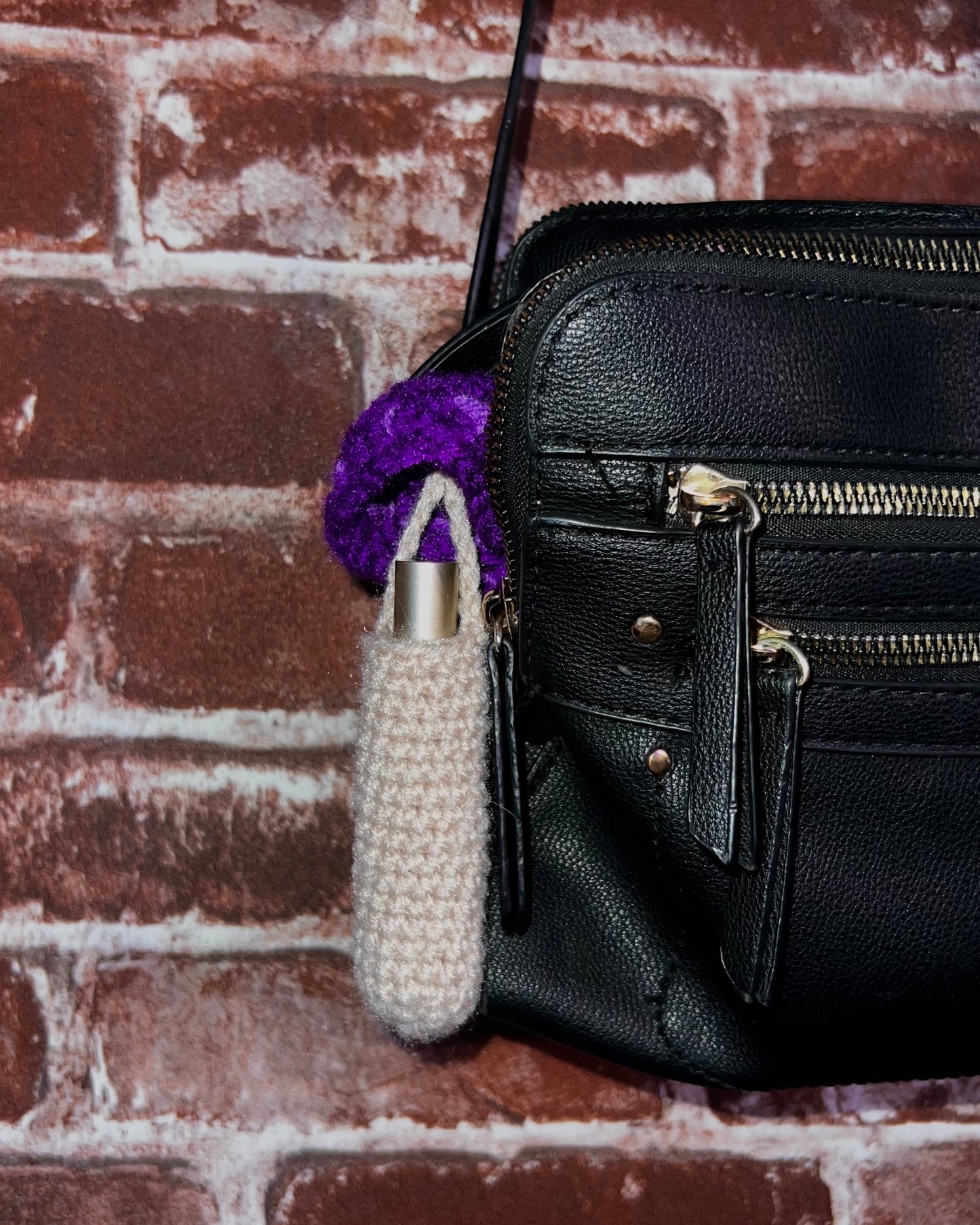 Crochet Purple Pointy Mushroom Pocket Keychain