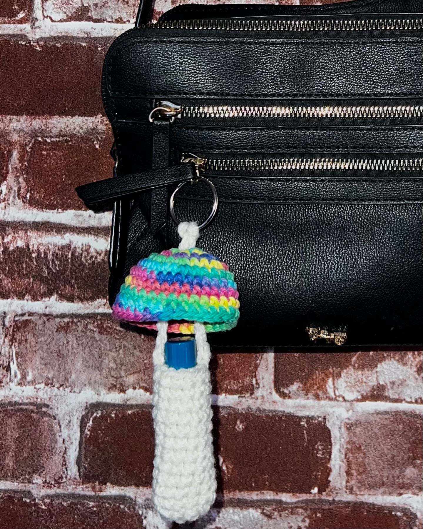 Crochet Rainbow Mushroom Pocket Keychain