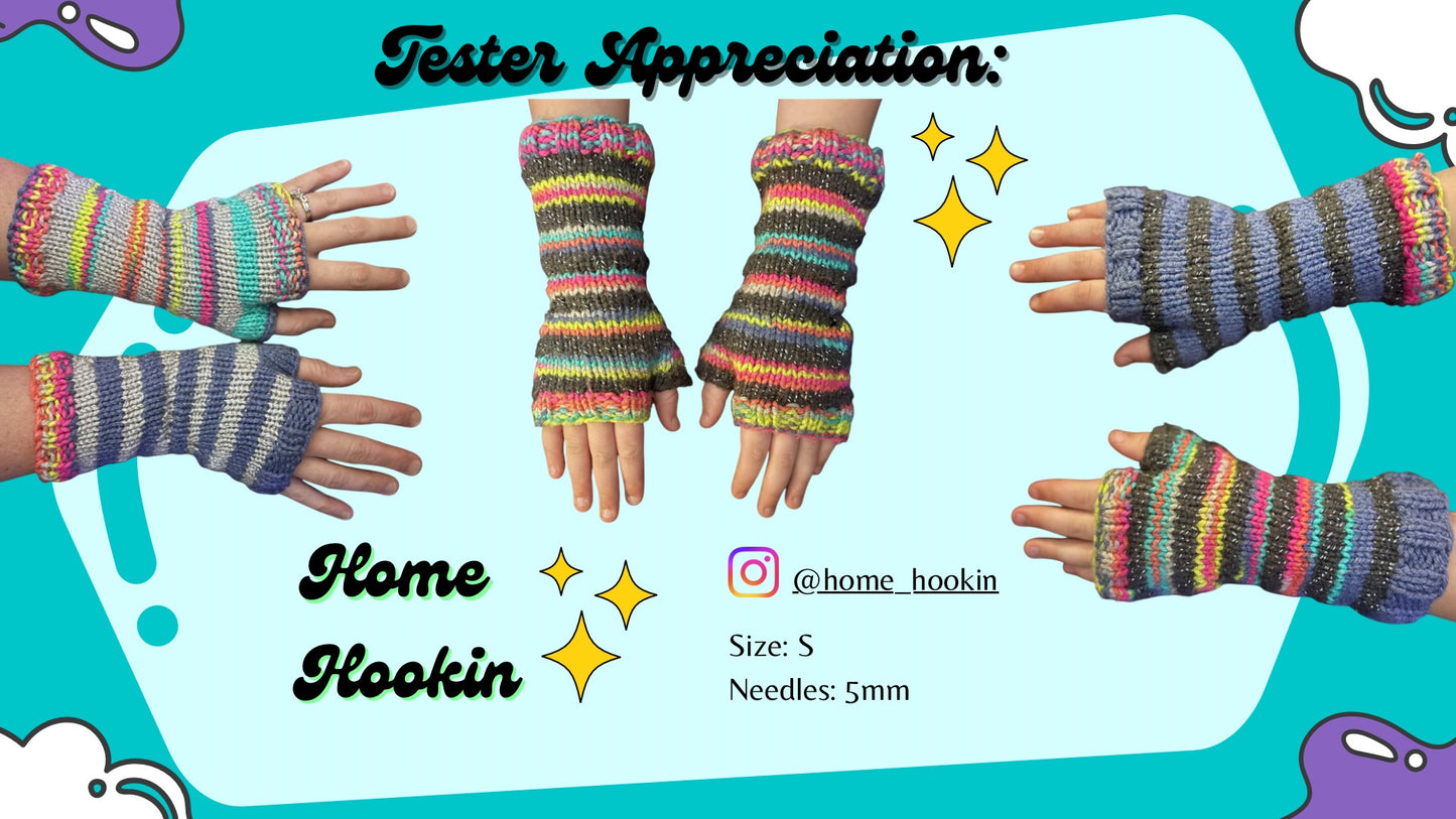 Knit Striped Hand Warmers PDF PATTERN with Printer Friendly Version included
