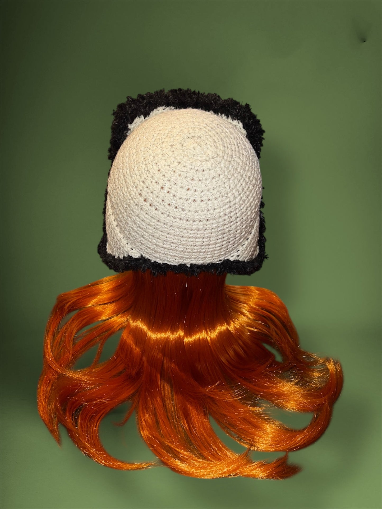 Sparkly White Crochet Trapper Hat with Black Fur