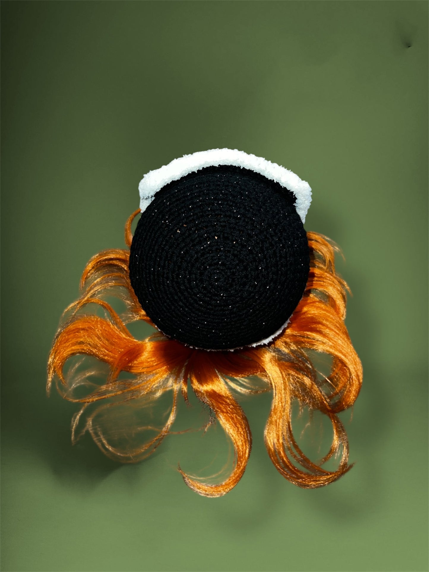 Sparkly Black Crochet Trapper Hat with White Fur