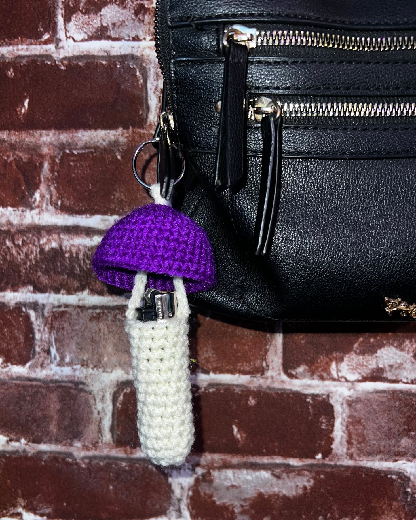 Crochet Purple Mushroom Pocket Keychain