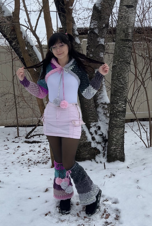 Split Two-Tone Sequined Bolero + Leg Warmer Set