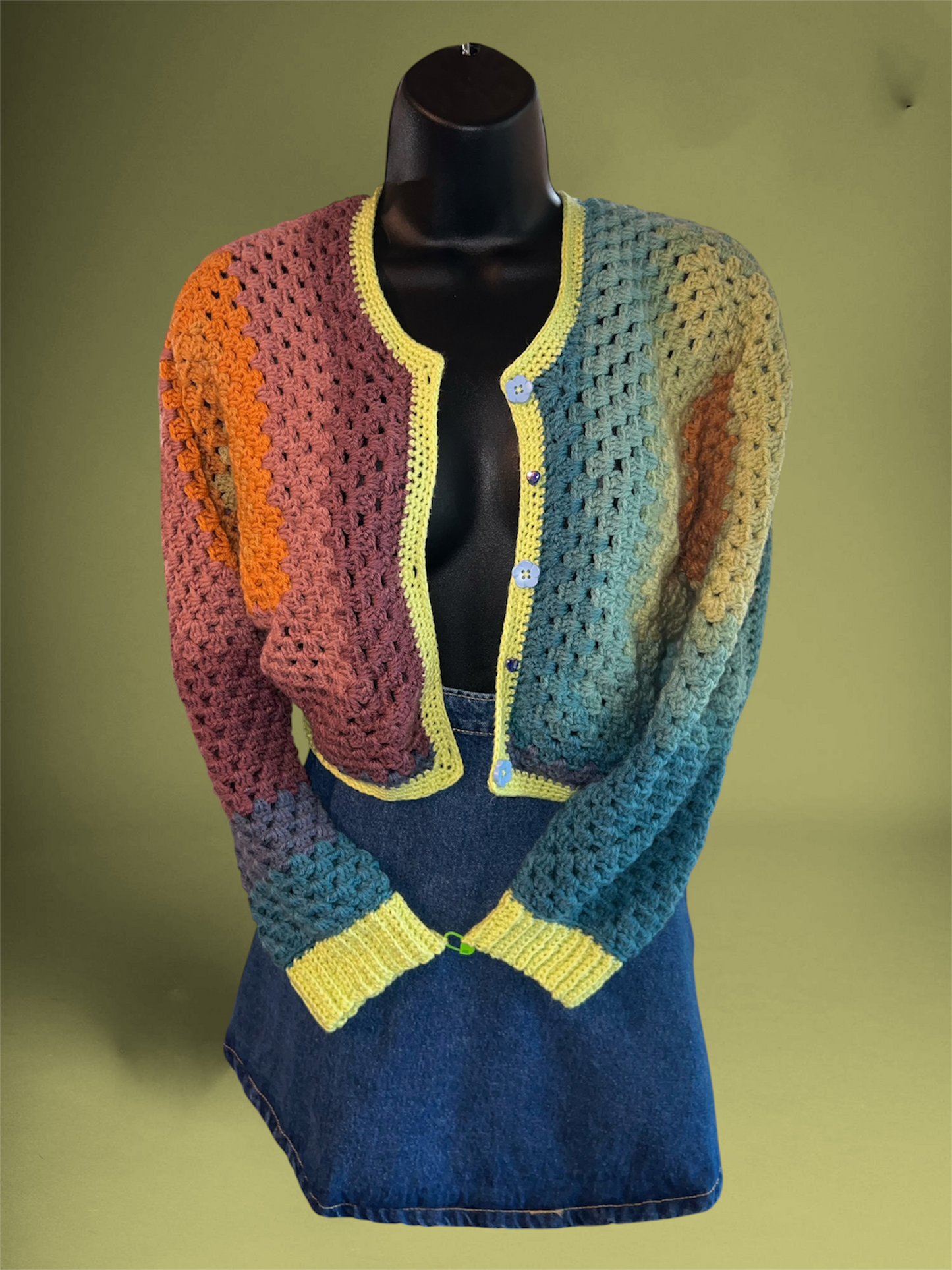 Crochet Cropped Rainbow Hexagon Cardigan
