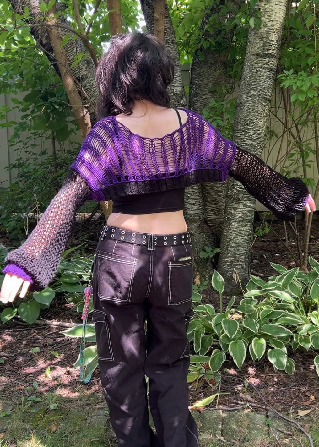 Purple and Black Distressed Knit Shrug