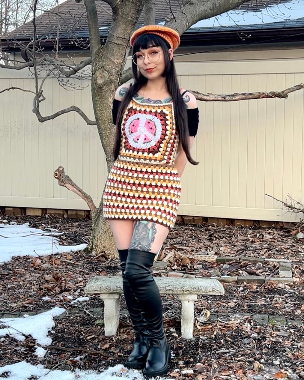 Peace Over All Dress + Matching Beret Set