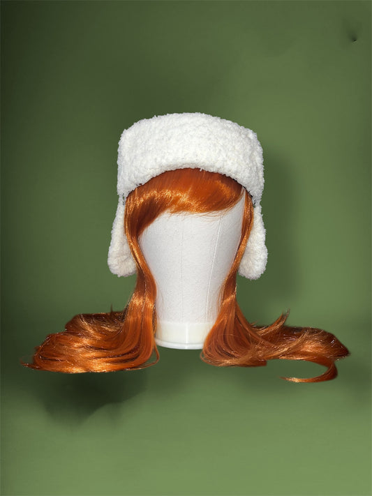 Sparkly Black Crochet Trapper Hat with White Fur