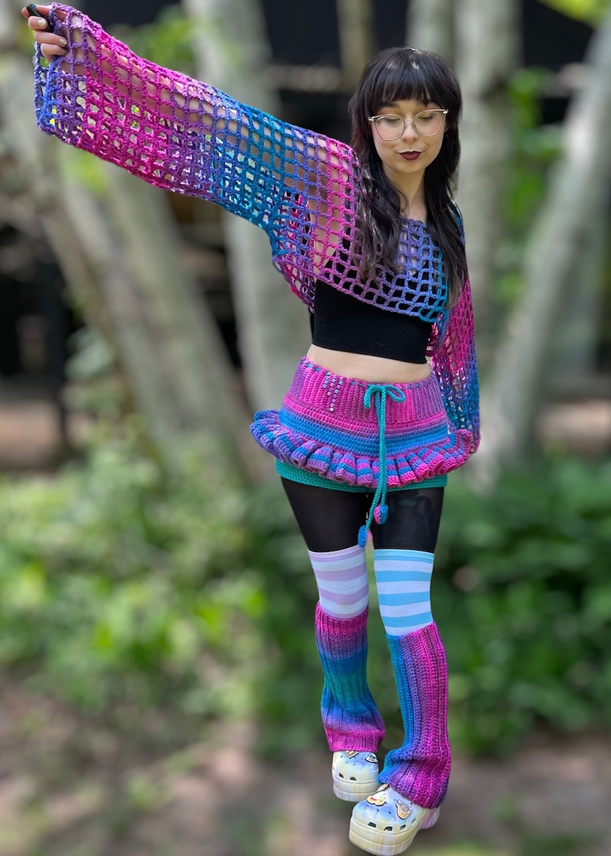 Not Your Unicorn! Bi Pride Crochet Set with Shrug Skort & Leg Warmers