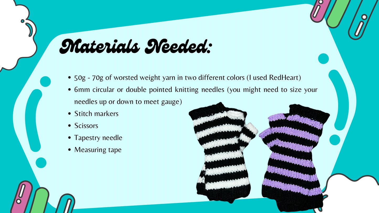 Knit Striped Hand Warmers PDF PATTERN with Printer Friendly Version included