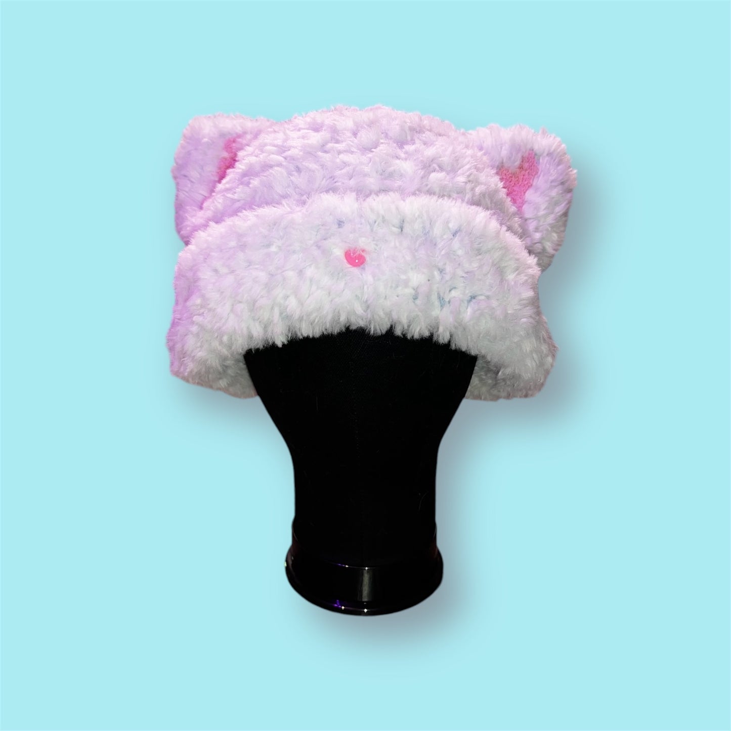 Fuzzy Cat Hat with Cute Pink Nose