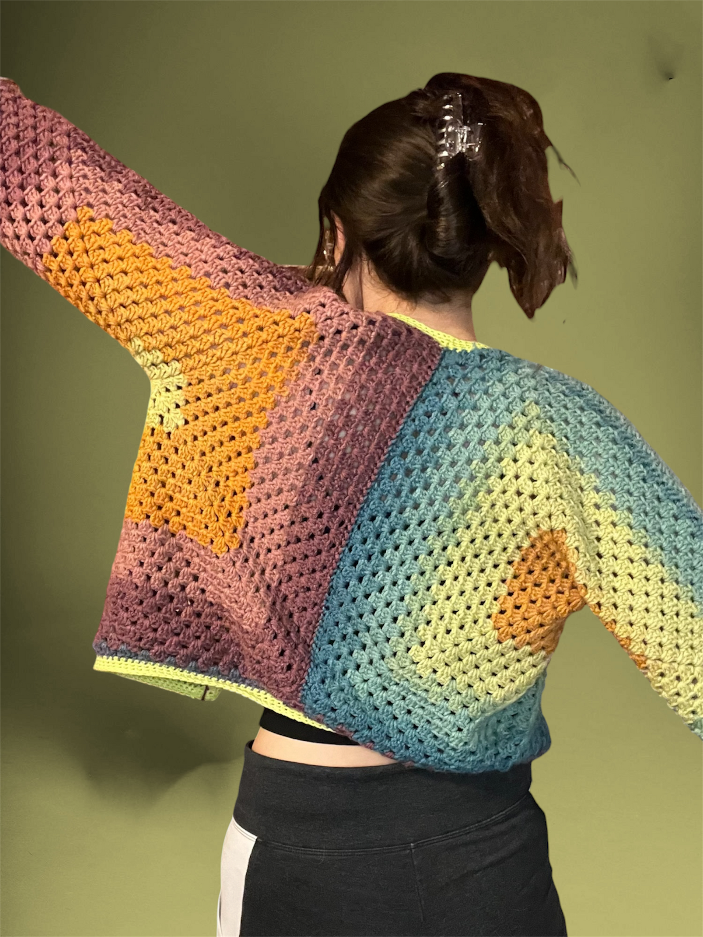 Crochet Cropped Rainbow Hexagon Cardigan