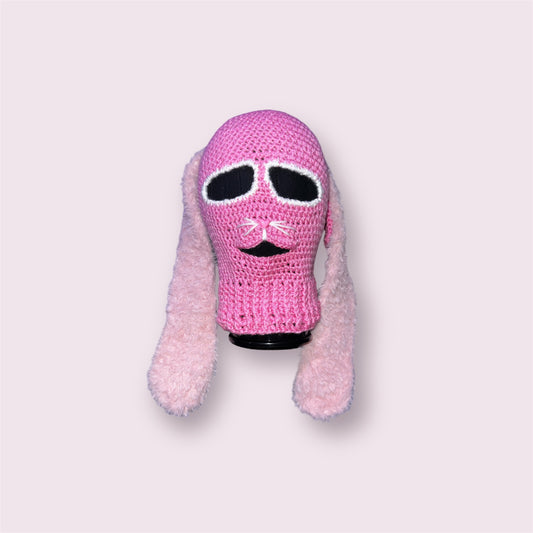 Pink Crochet Bunny Ski Mask