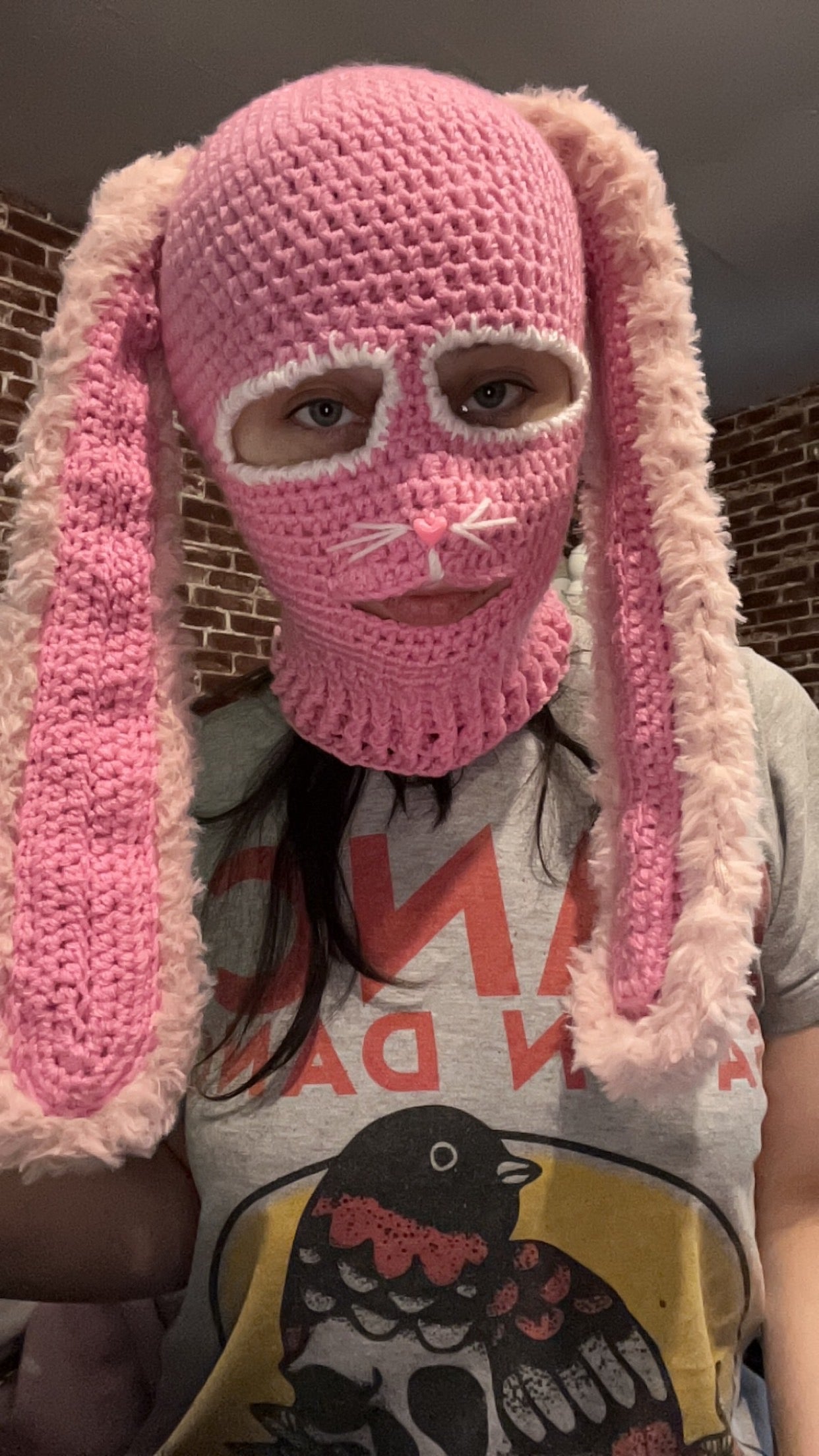 Pink Crochet Bunny Ski Mask