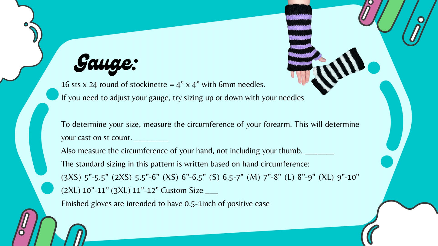 Knit Striped Hand Warmers PDF PATTERN with Printer Friendly Version included