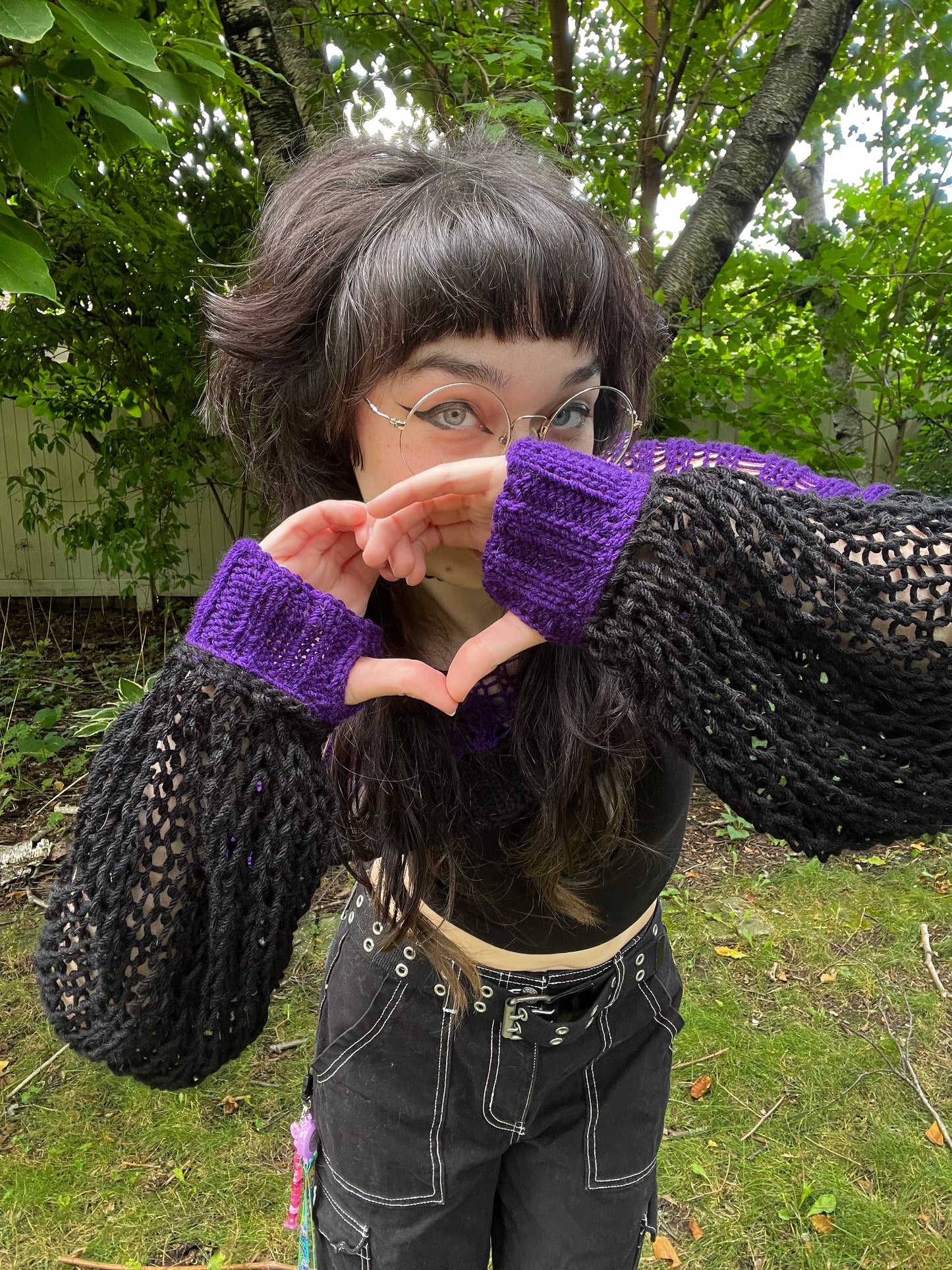 Purple and Black Distressed Knit Shrug