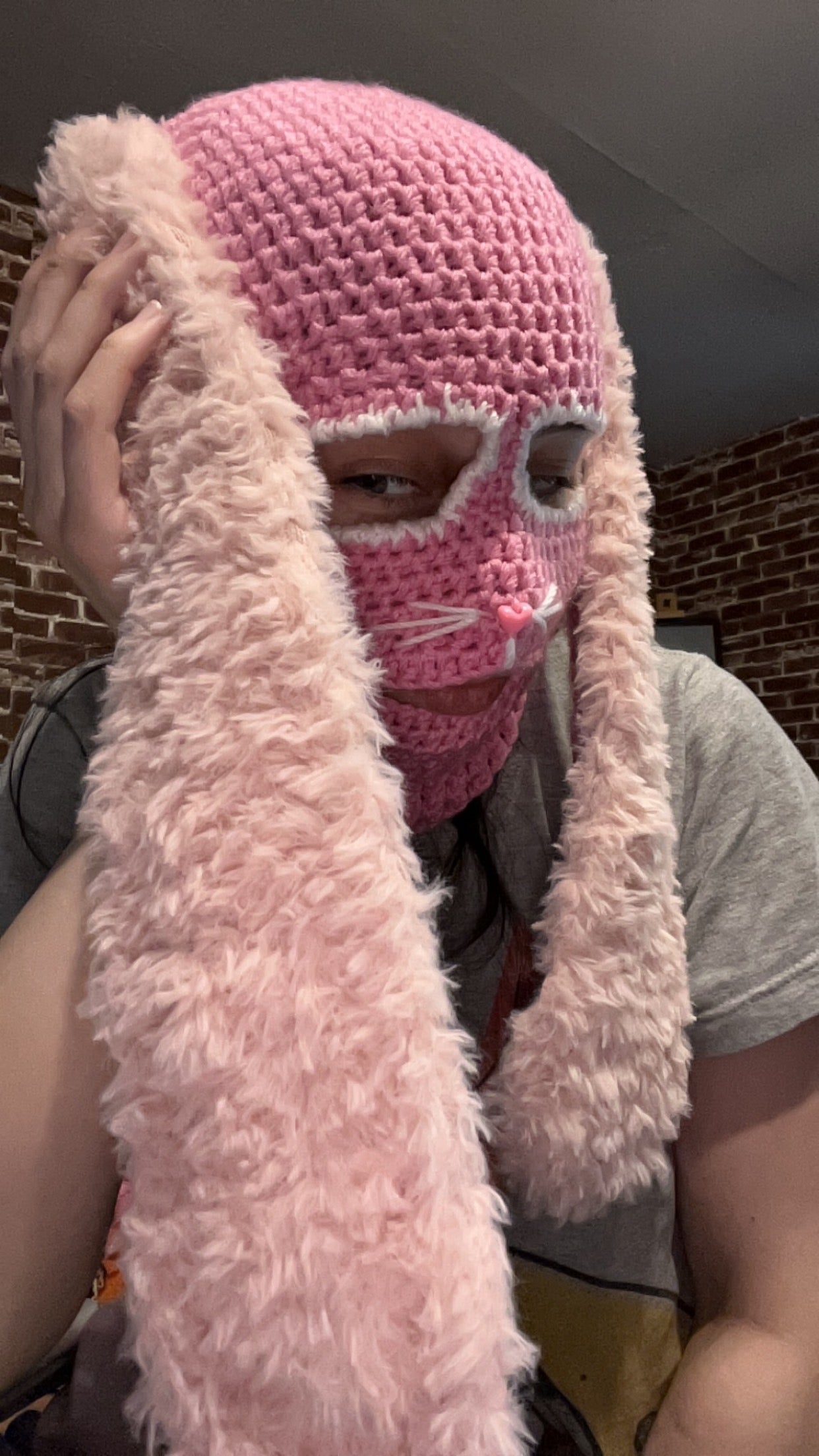 Pink Crochet Bunny Ski Mask