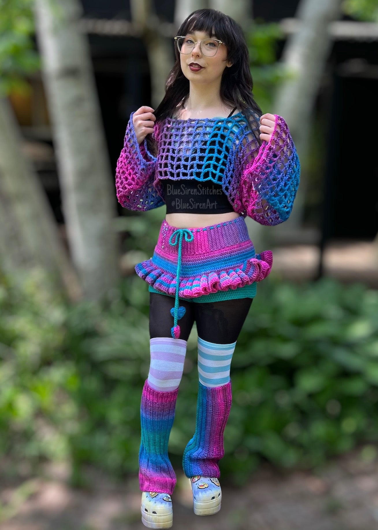 Not Your Unicorn! Bi Pride Crochet Set with Shrug Skort & Leg Warmers