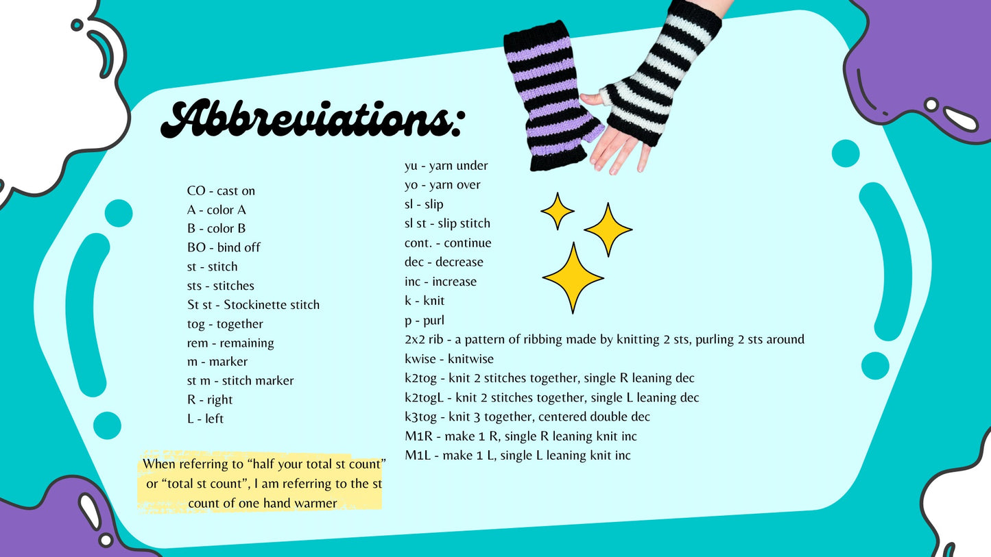Knit Striped Hand Warmers PDF PATTERN with Printer Friendly Version included