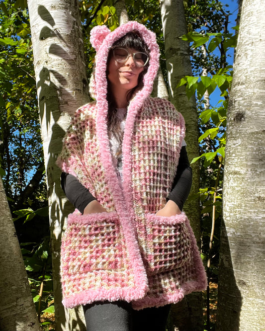 Berry Cozy Crochet Hooded Shawl