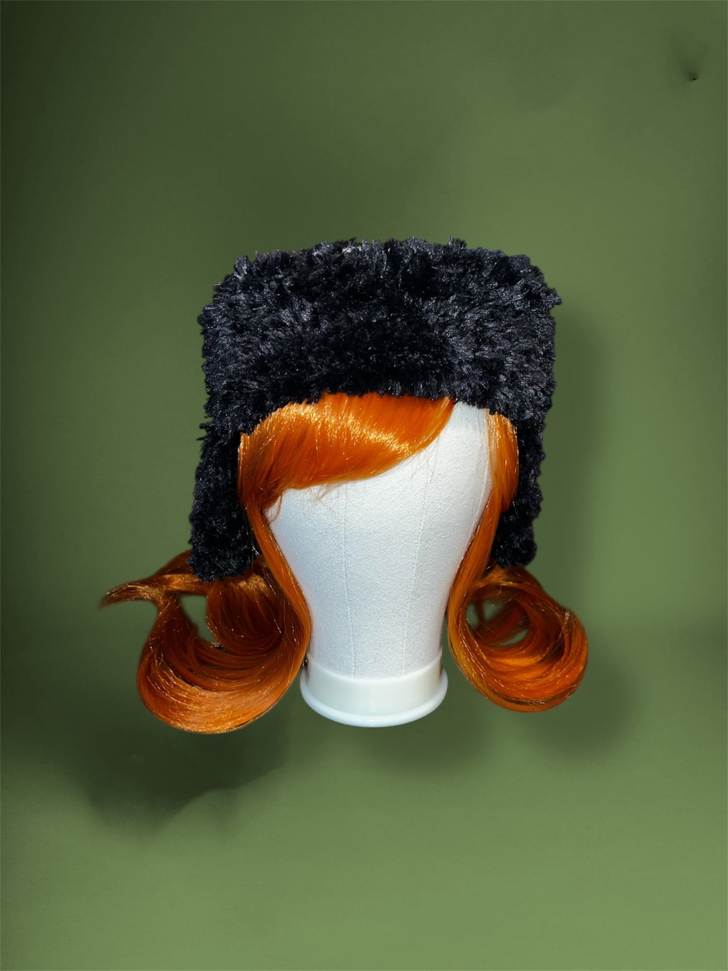 Sparkly White Crochet Trapper Hat with Black Fur