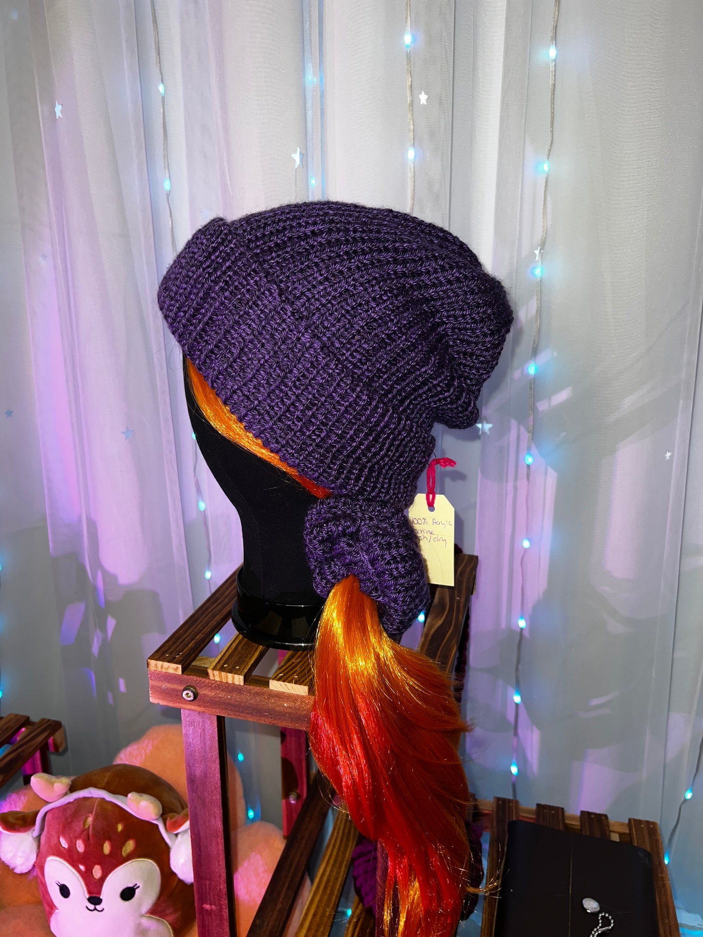 Purple Knit Oversized Slouchy Beanie + Scrunchie Set