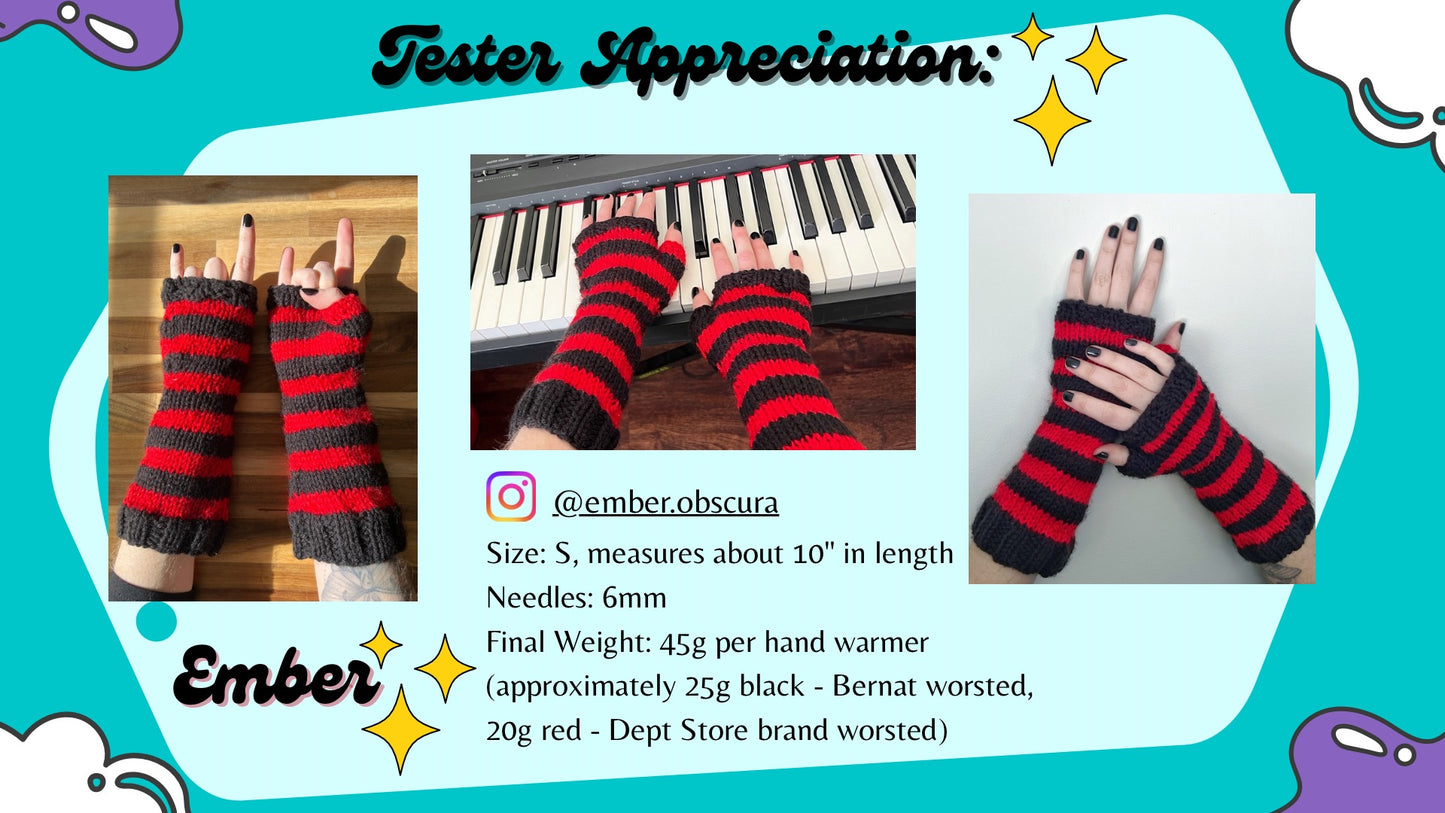 Knit Striped Hand Warmers PDF PATTERN with Printer Friendly Version included