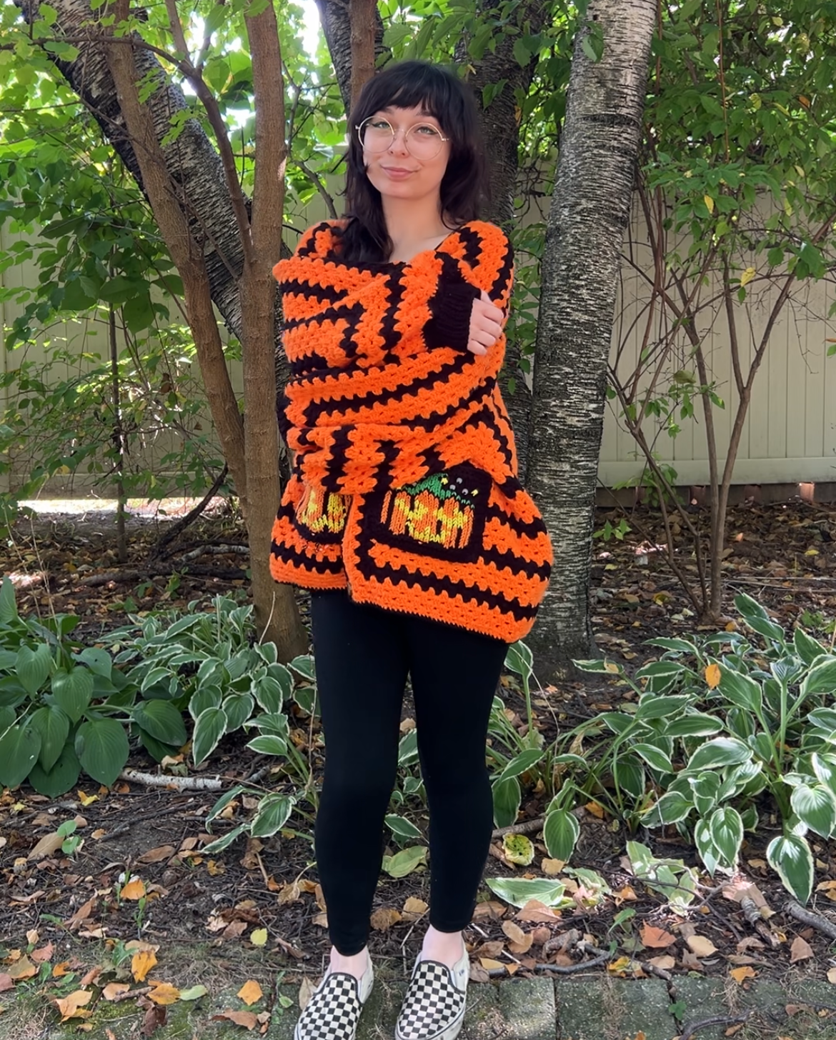 Pumpkin Hexagon Cardigan with Lined Pockets & Thumb-holes!