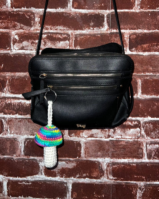 Crochet Rainbow Mushroom Pocket Keychain