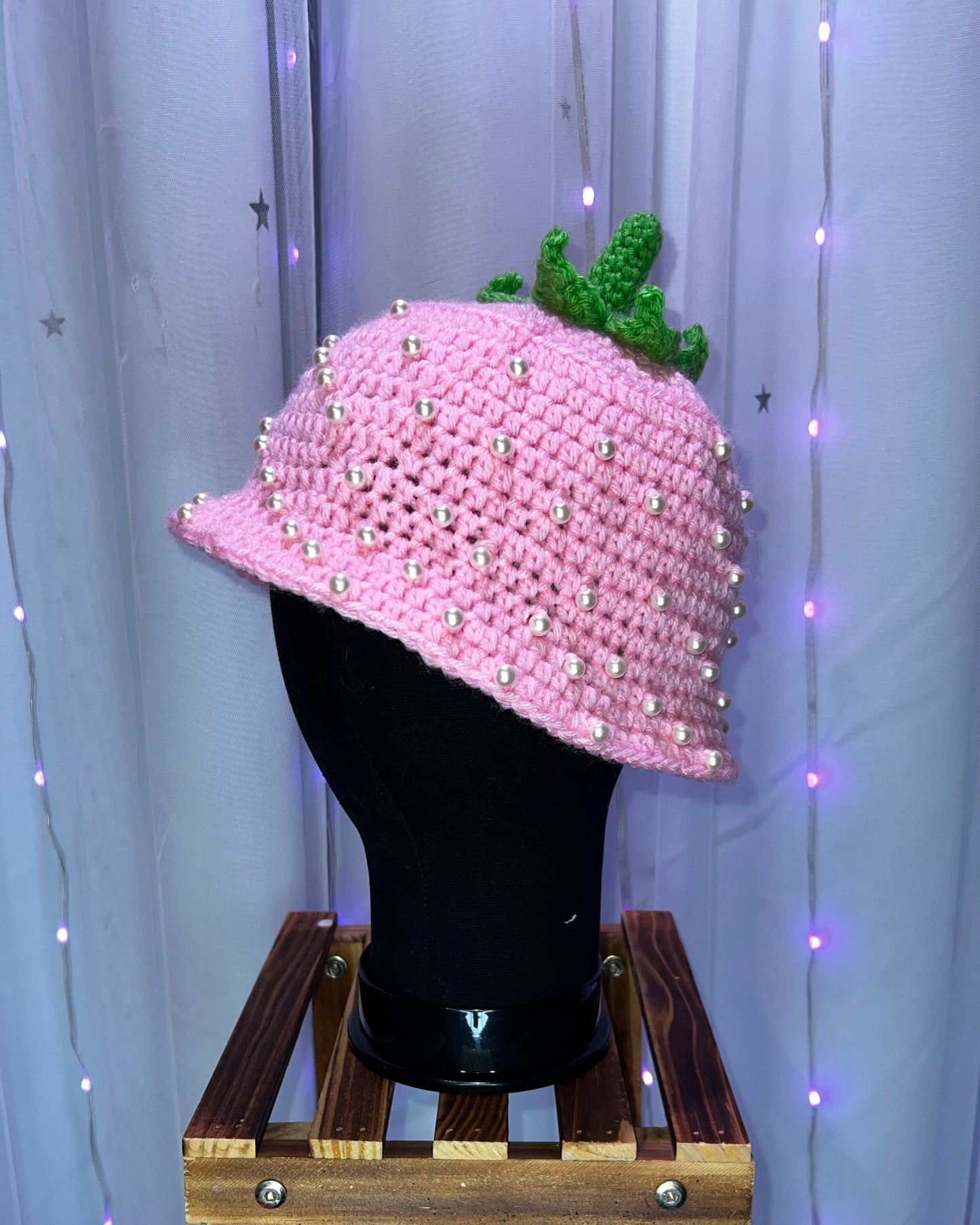 Pink Strawberry Crochet Bucket Hat