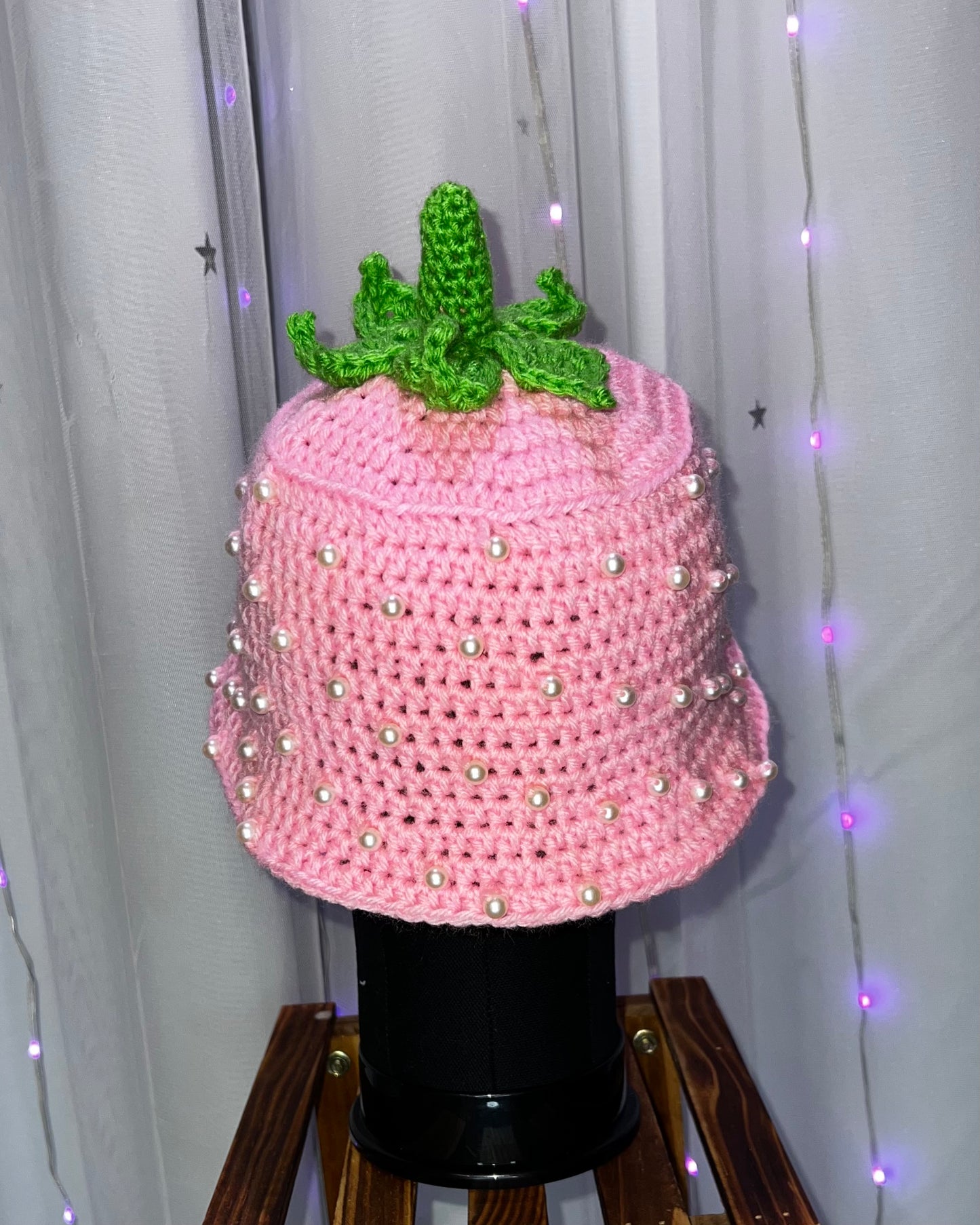 Pink Strawberry Crochet Bucket Hat