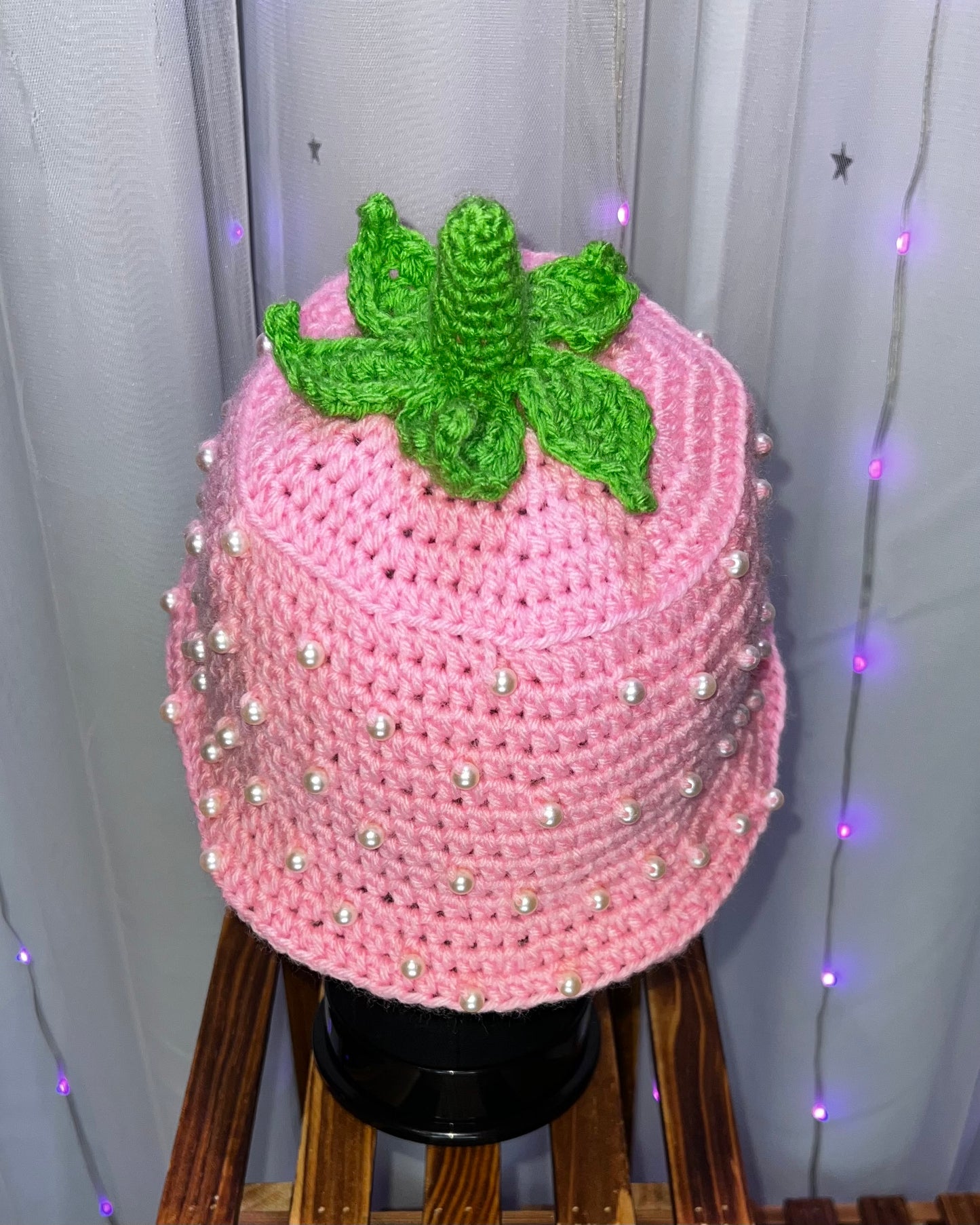 Pink Strawberry Crochet Bucket Hat