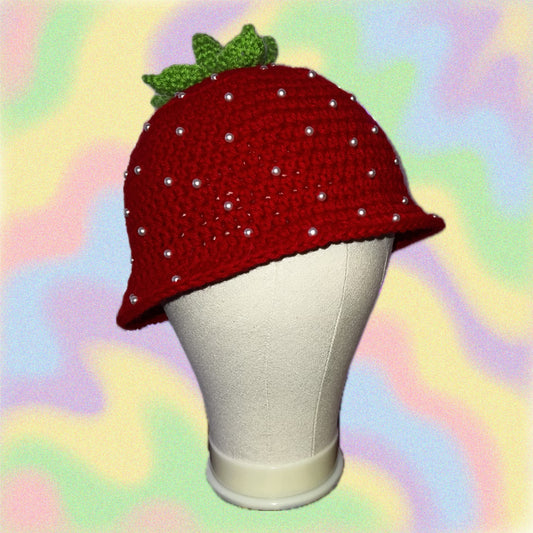 Red Strawberry Crochet Bucket Hat